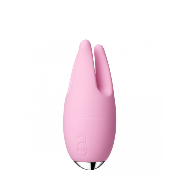 Vibrador Feminino com 3 Pontas Massageadoras Cookie Rosa em vista traseira, revelando detalhes do design