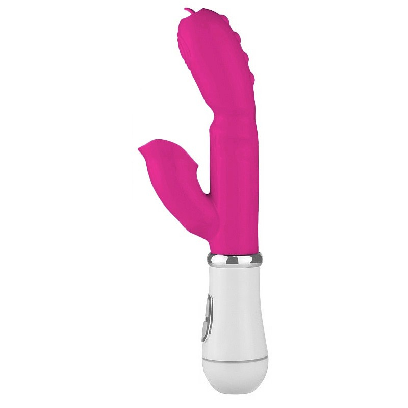 Vibrador Duplo Recarreg�vel Pink vista lateral detalhando o design ergon�mico