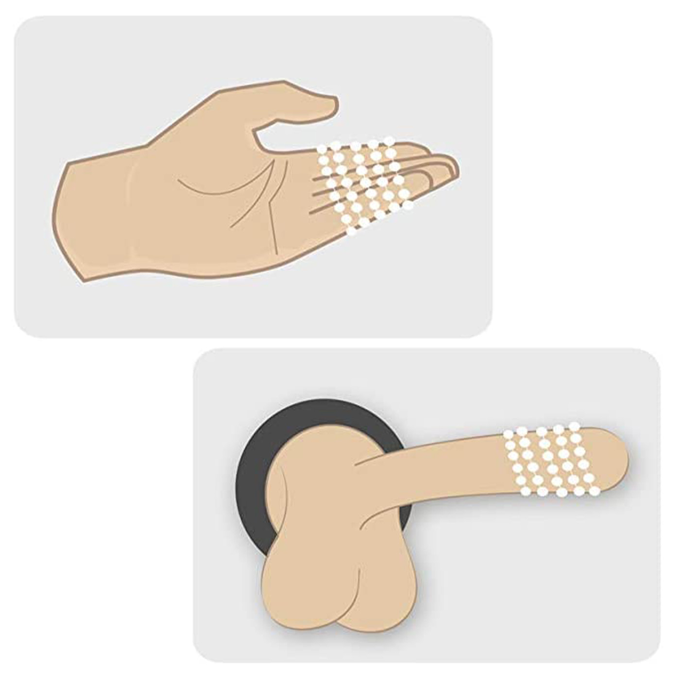 Colar P�rolas & Gel M�os Seda Massagem Sensual: p�rolas espalhadas, embalagem do gel e brincos de p�rolas decorativos na caixa
