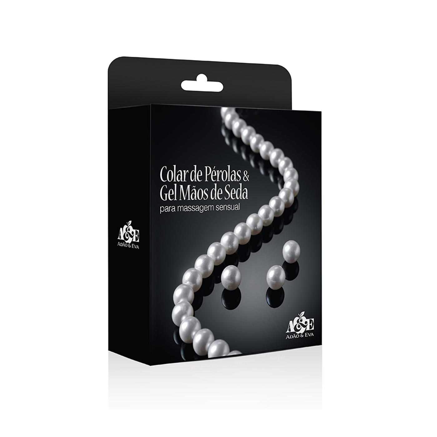 Caixa do Colar P�rolas & Gel M�os Seda Massagem Sensual com destaque para a imagem das p�rolas e informa��es do produto