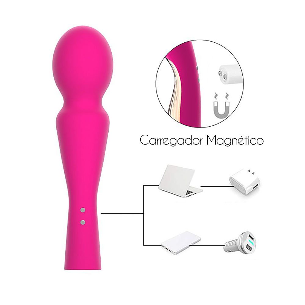 Cabo USB de carregamento do Massageador Wand Varinha M�gica, mostrando a praticidade de recarregar em qualquer lugar
