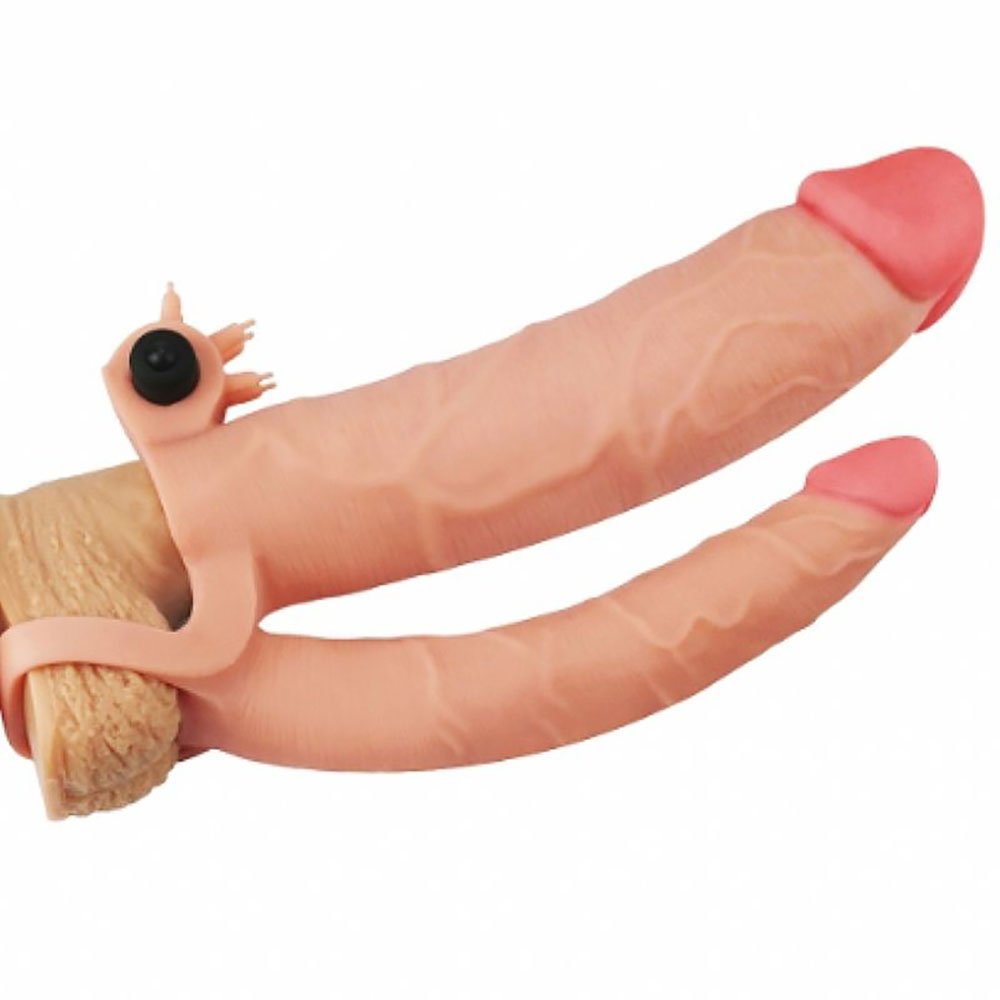 Capa Peniana com Vibrador em Cyberskin, Anel Companheiro e Estimulador de Clit�ris 21 x 5cm Bege | Foto 04
