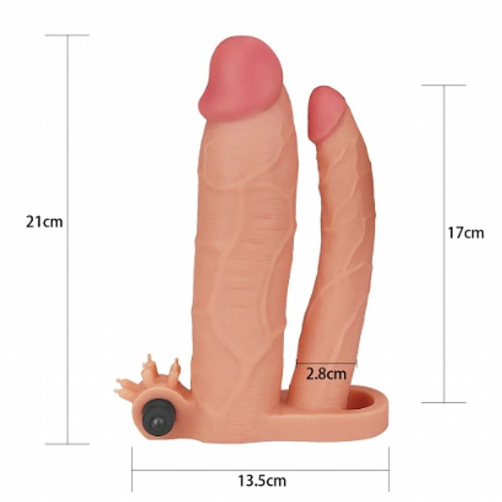 Capa Peniana com Vibrador em Cyberskin - imagem detalhada das dimens�es do produto