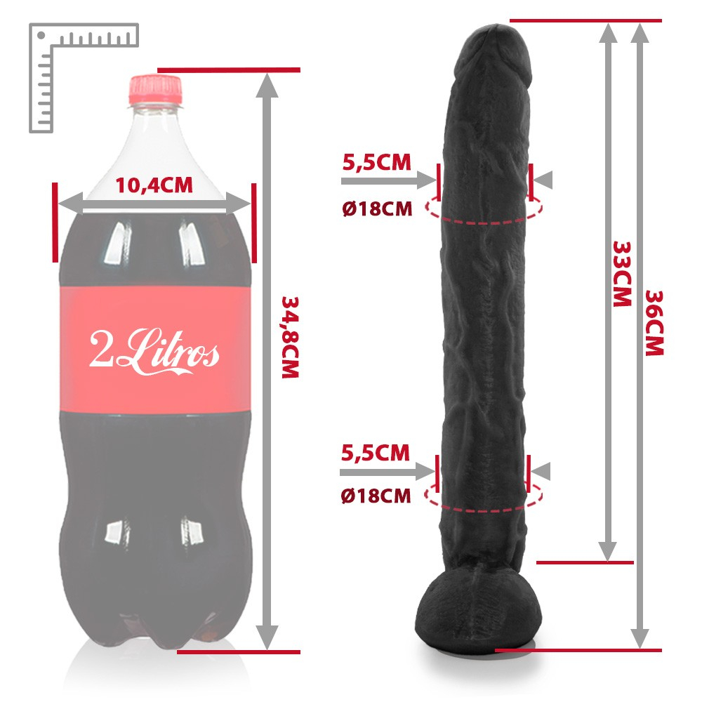 Glande do P�nis Gigante e Grosso Flex�vel com Escroto e Ventosa Neg�o da Picona, cor preta, com detalhes realistas e textura do material