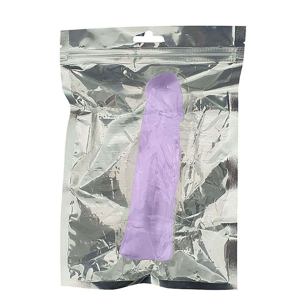Capa Peniana sem Vibrador em Jelly Roxa vista em detalhe, destacando o material e suas dimens�es
