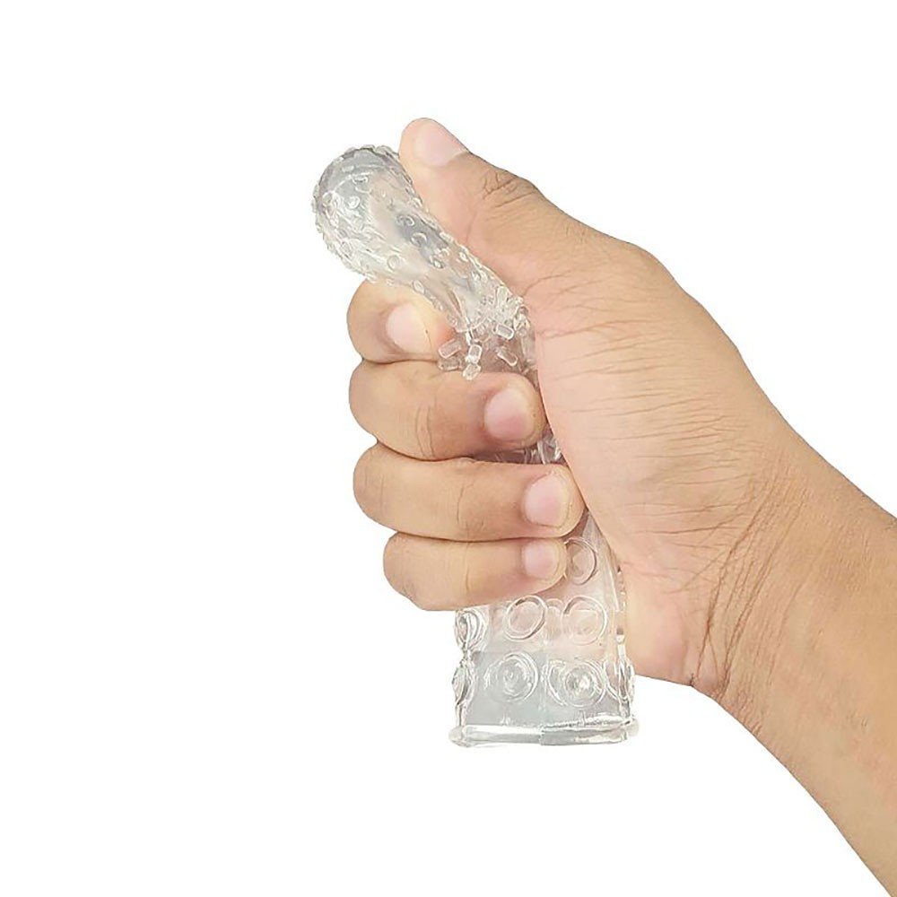 Capa Peniana sem Vibrador em Jelly Texturizada 15 x 3,8cm Transparente | Foto 04