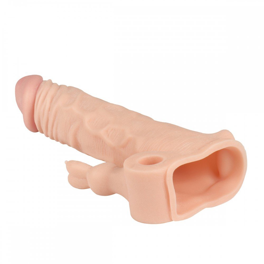 Capa Peniana com Vibrador em Cyberskin com Anel Escrotal e Estimulador de Clit�ris 17,5 x 3,5cm Bege | Foto 04