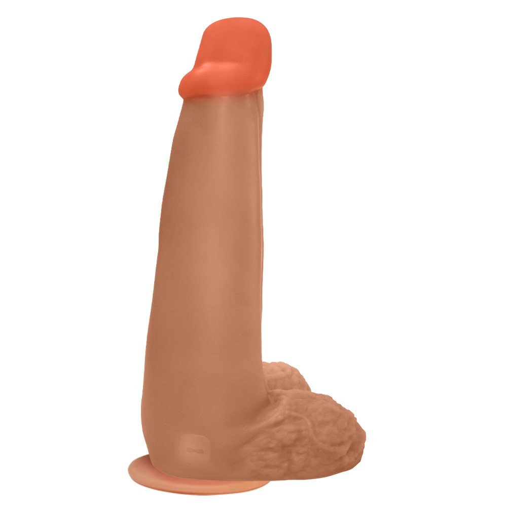 P�nis Gigante e Grosso Flex�vel com Escroto e Ventosa Longo 28 x 8,3cm Bege | Vista lateral do dildo com a ventosa