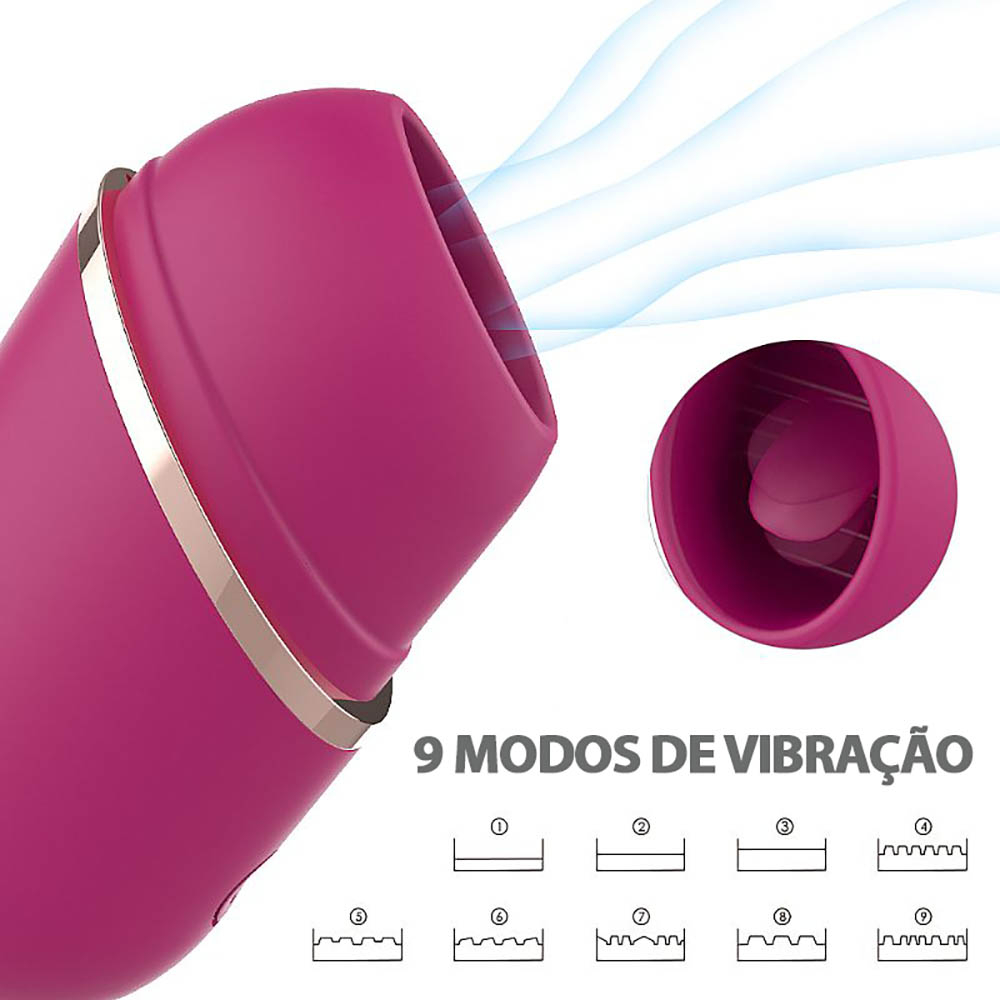 Vibrador para clit�ris Amazing Roxo em posi��o ergon�mica na palma da m�o, destacando o bot�o de ligar/desligar
