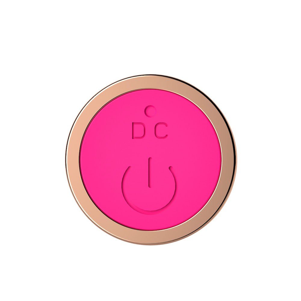 Detalhe do bot�o de power com anel dourado do Vibrador Bullet Mily Pink