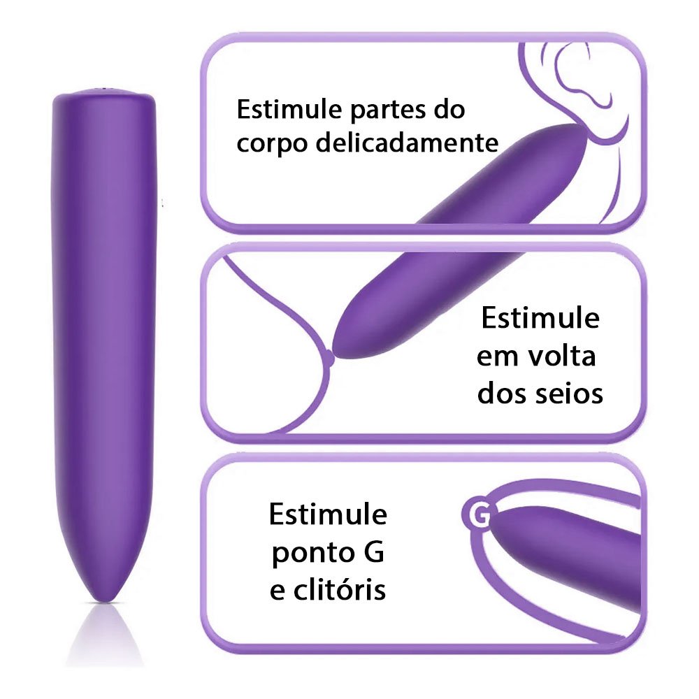 Vibrador Bullet Recarregável em ABS e Silicone Toque Aveludado com 10 Vibrações Roxo | Foto 03