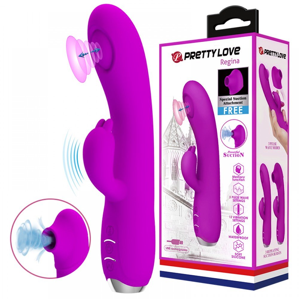 Vibrador Duplo com Sugador 12 Vibrações em Silicone Regina Lilás | Foto 01