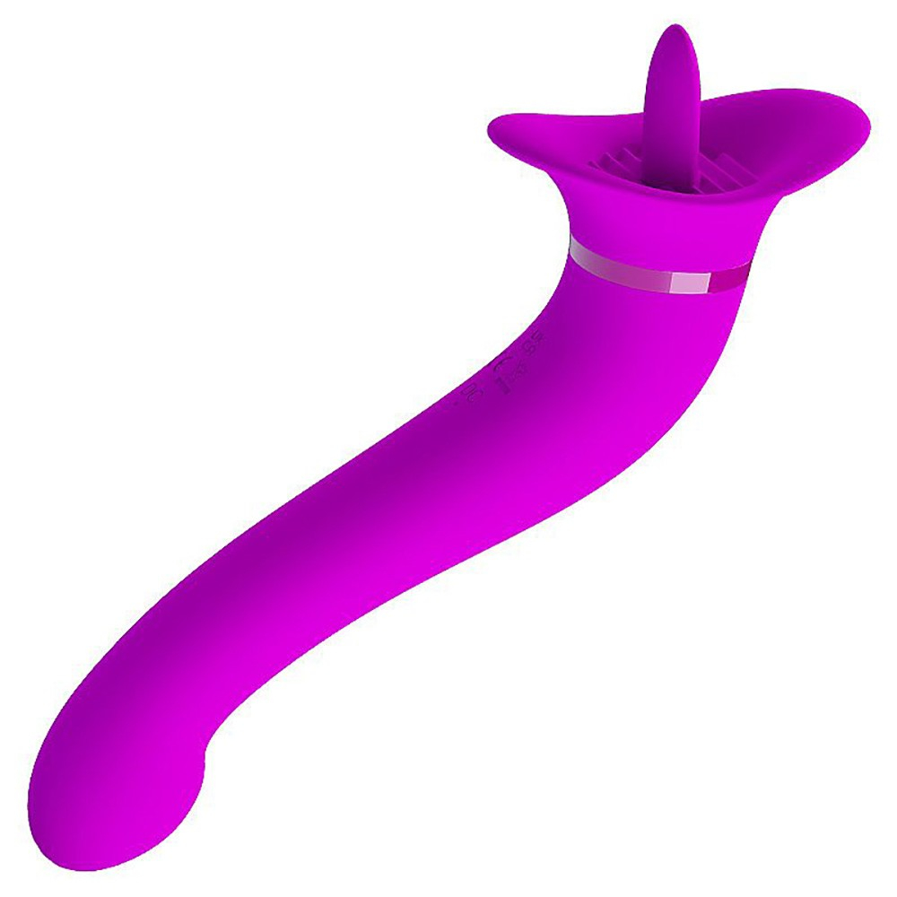 Vibrador Ponto G e Estimulador de Clit�ris Faust Roxo - vista lateral evidenciando formato curvado para ponto G