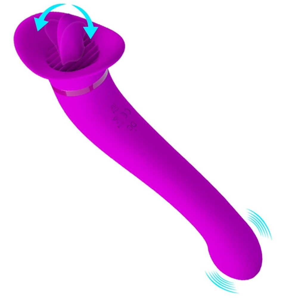Vibrador Ponto G e Estimulador de Clit�ris Faust Roxo - detalhe da fun��o de lambidas e vibra��o no ponto G