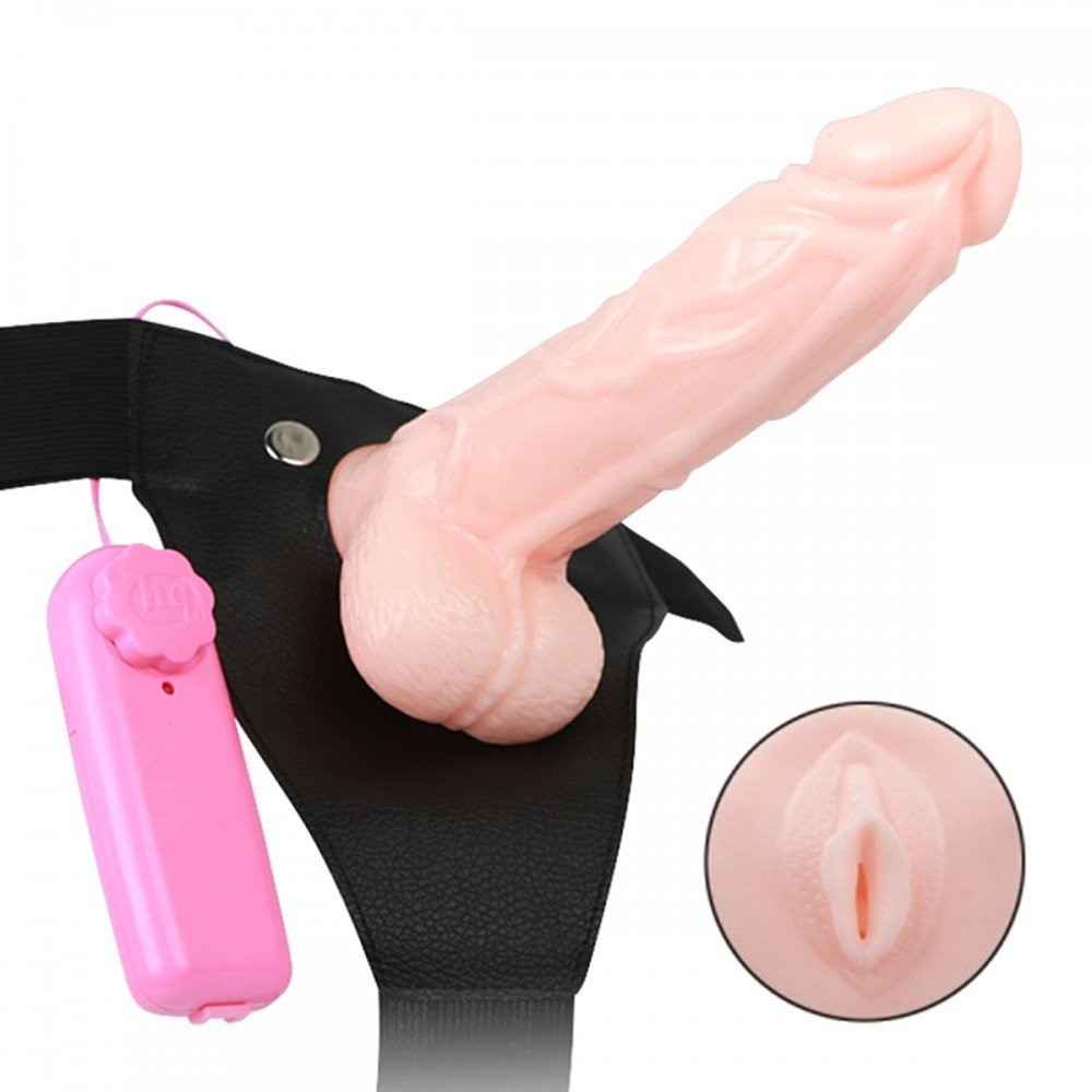 Capa Peniana com Cinta em PVC Real�stica com Vibrador e Controle com Fio 17,5 X 4cm Bege | Foto 04