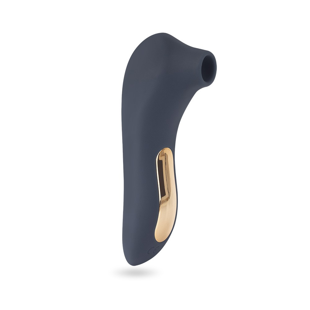 Vibrador para Clit�ris SLIM Azul ao lado de sua embalagem Sensevibe com informa��es de produto
