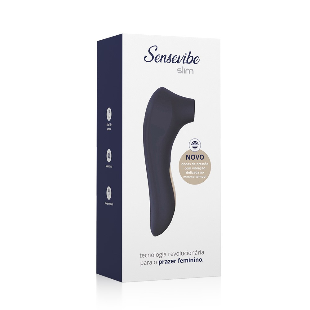 Vibrador para Clit�ris Sensevibe SLIM Azul em vista lateral, destacando sua forma ergon�mica
