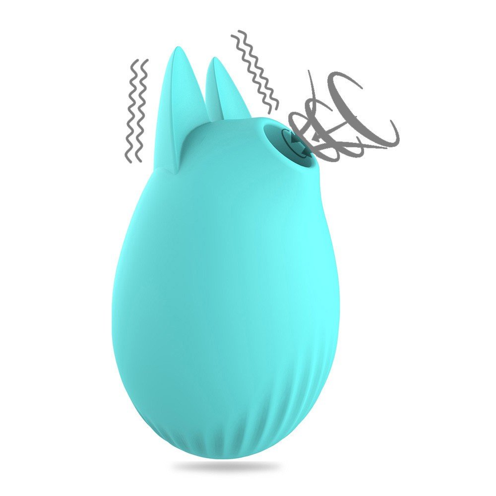 Vibrador para Clit�ris em Silicone Recarreg�vel com 3 Modos de Vibra��o e Pulsa��o Cyan - Vista frontal do produto com ondas de vibra��o.
