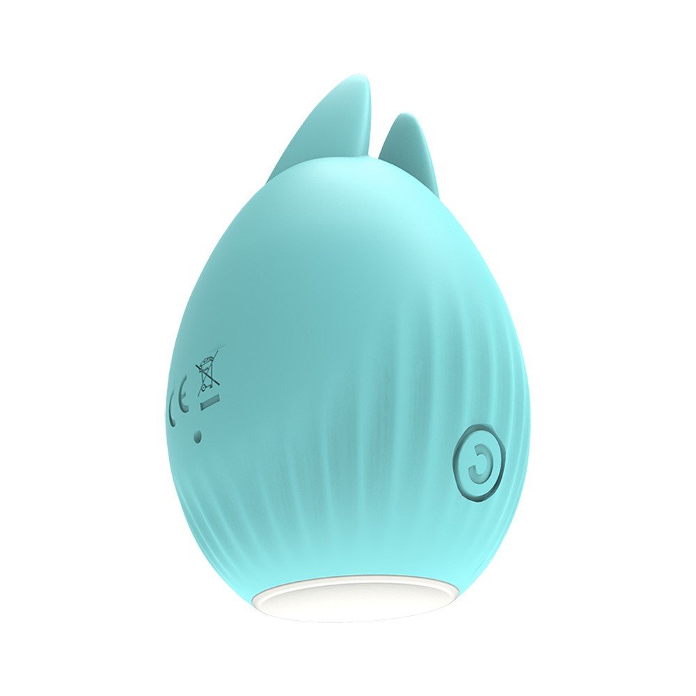 Vibrador para Clit�ris em Silicone Recarreg�vel com 3 Modos de Vibra��o e Pulsa��o Cyan - Vista de tr�s do produto, mostrando o bot�o de ligar.