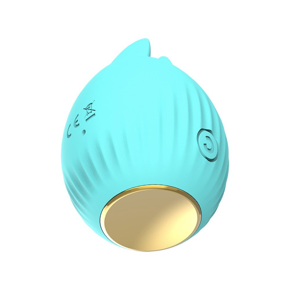 Vibrador para Clit�ris em Silicone Recarreg�vel com 3 Modos de Vibra��o e Pulsa��o Cyan - Vista inferior do produto, com a marca CE.