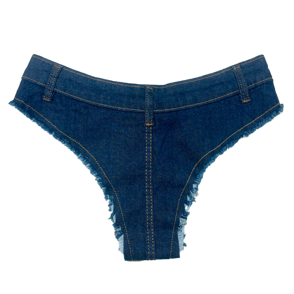 Micro Shorts Jeans Sexy com Acabamento Desfiado - Estilo Provocante Azul Escuro | Foto 06