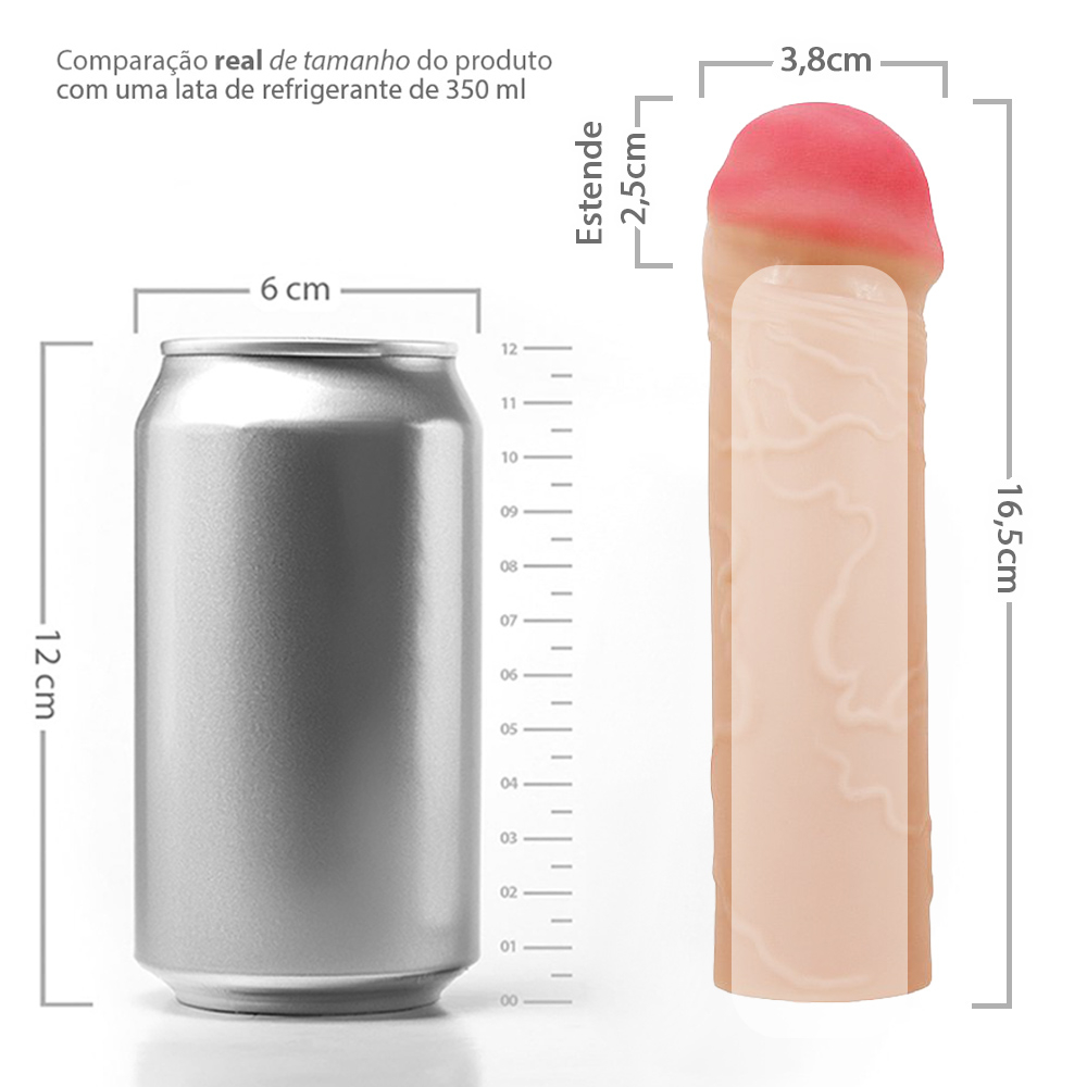 A Capa Peniana em Cyberskin vista de baixo para cima, mostrando a abertura para o p�nis e a extremidade que simula a glande, destacando a textura e o material Cyberskin.