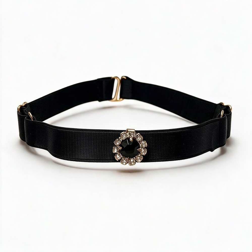 Coleira Social Choker com Ajuste de Tamanho e Pingente com Strass Preta | Vista completa do produto em est�dio