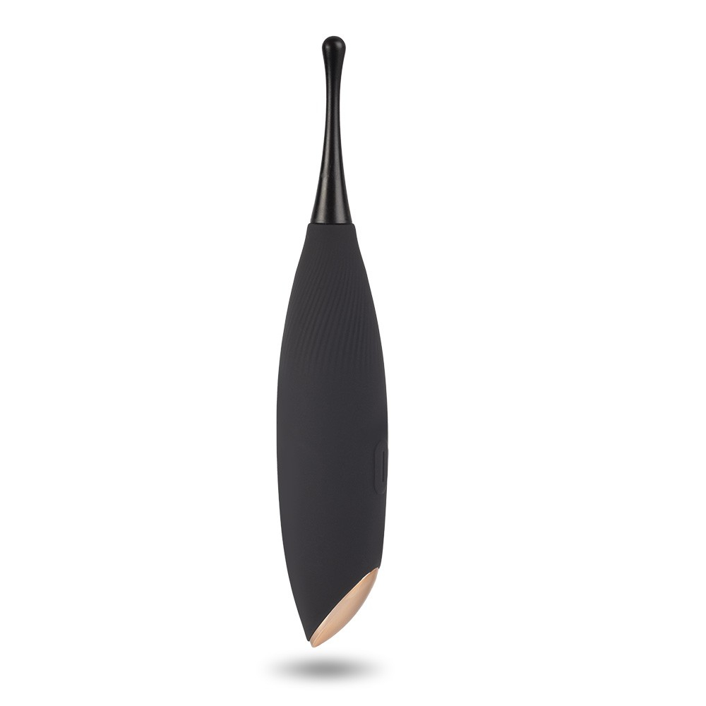 Vibrador para Clit�ris com Duas Ponteiras em Silicone Recarreg�vel Preto - vista lateral do produto