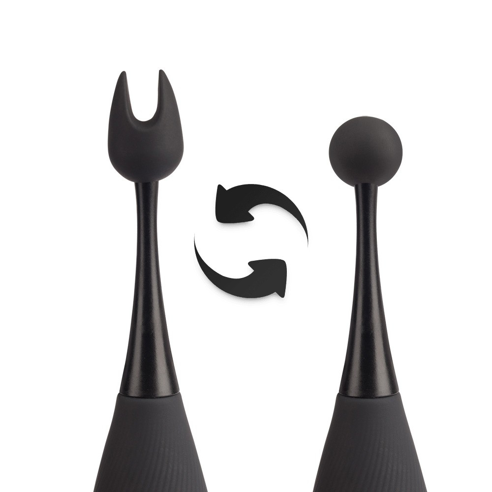 Vibrador para Clit�ris com Duas Ponteiras em Silicone Recarreg�vel Preto - vista das duas ponteiras troc�veis