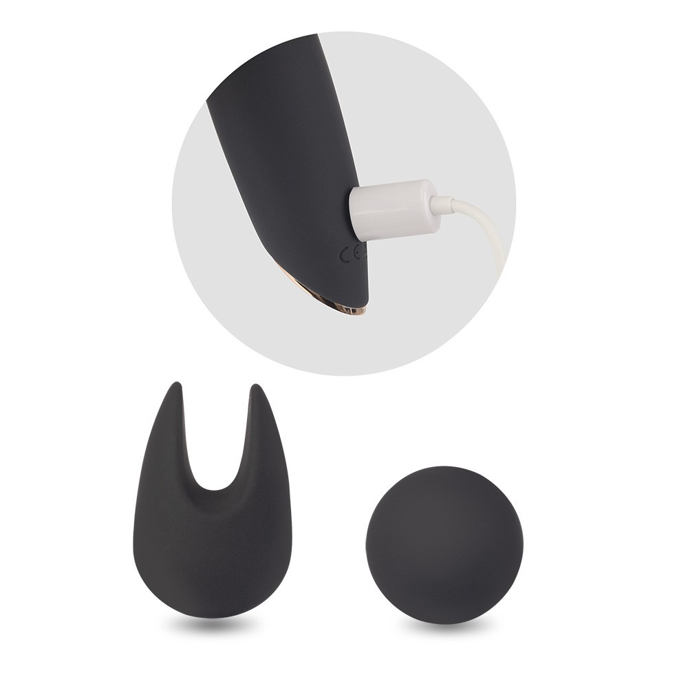 Vibrador para Clit�ris com Duas Ponteiras em Silicone Recarreg�vel Preto - detalhe da ponteira tipo linguinha