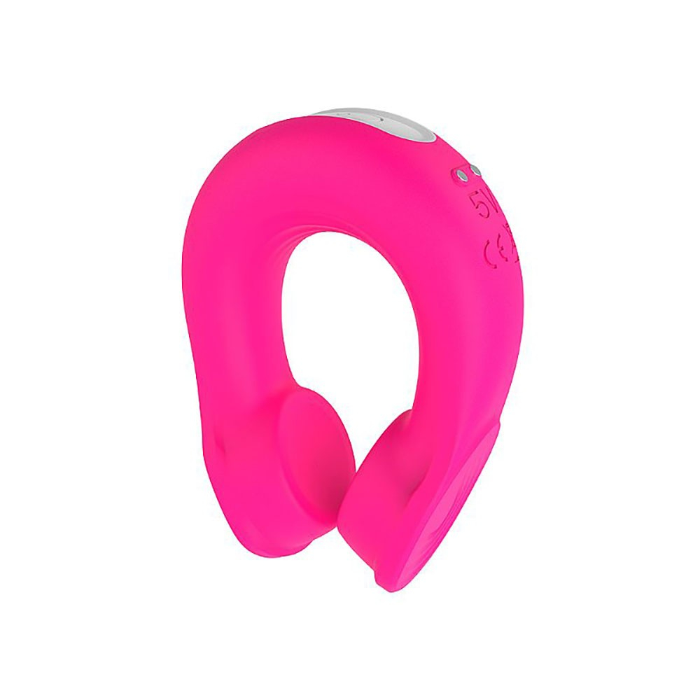 Vista superior do Vibrador Masculino Song Pink, real�ando o formato em U e os bot�es de controle
