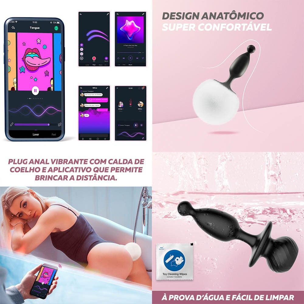 Plug Anal em Silicone com Pompom de Coelho Recarregvel Controle por APP  Magic Bunny Preto :: Sex Shop Loja do Prazer