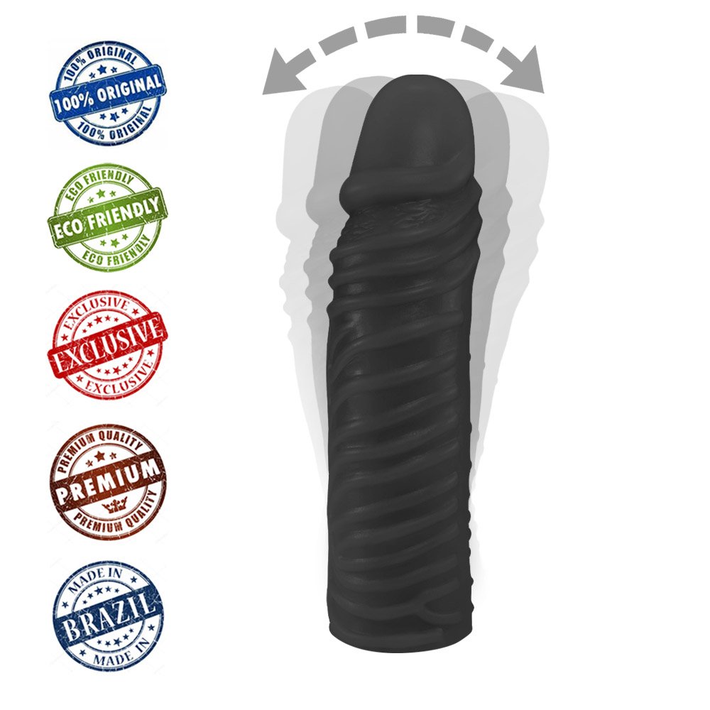 P�nis Torpedo em PVC flex�vel de 24x6cm na cor preta, vista traseira exibindo textura da base