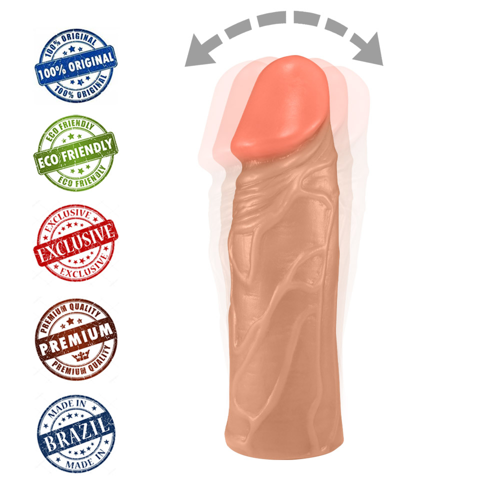 P�nis Cotoco em PVC Flex�vel At�xico 20,5 x 5,5cm Bege - close da cabe�a do dildo