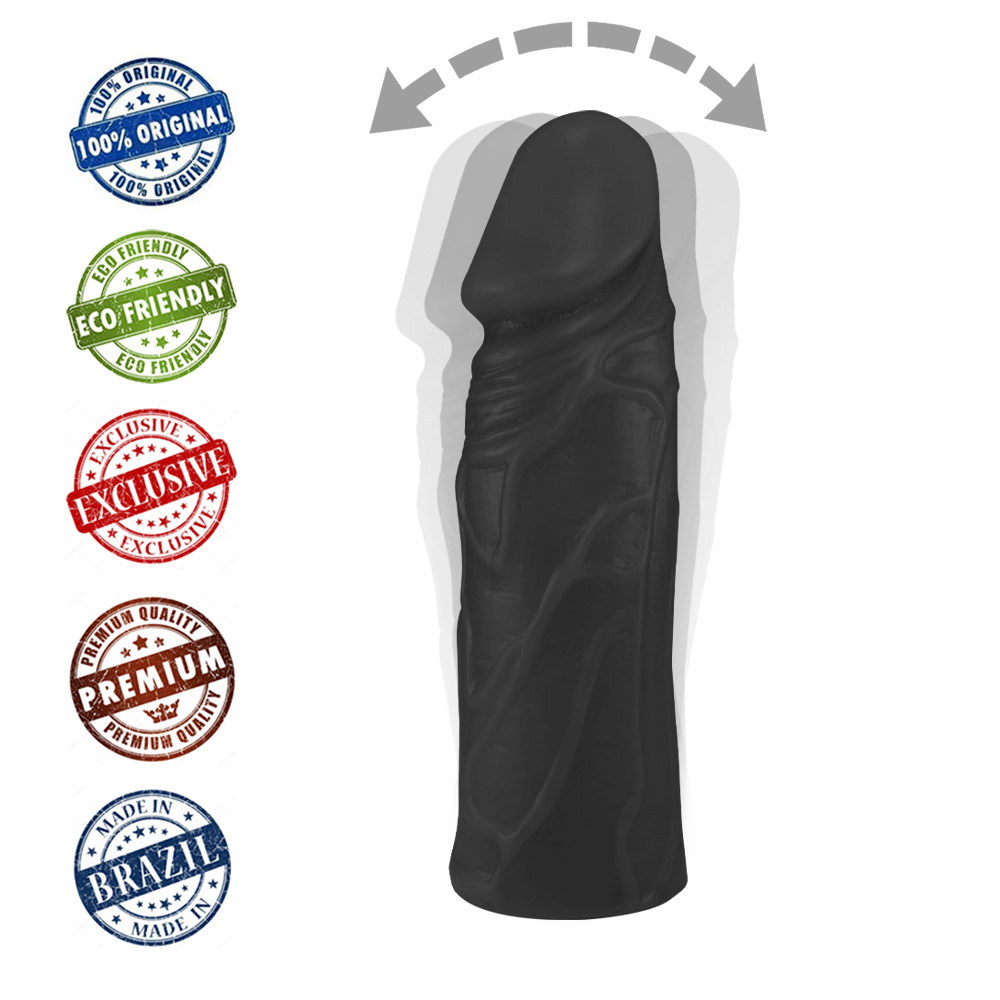P�nis Cotoco em PVC Flex�vel At�xico 20,5x 5,5cm Preto - Detalhe da base