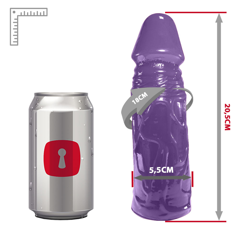 P�nis Cotoco Roxo em PVC Flex�vel com veias e glande, totalmente flex�vel, em posi��o dobrada