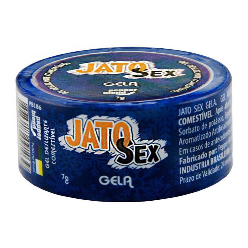 Gel Retardante Comest�vel Jato Sex Slow em vista lateral, com detalhes do r�tulo e informa��es do fabricante