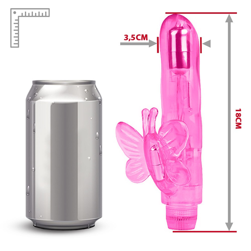 Close-up da ponta do Vibrador Duplo de Borboleta, detalhes da superficie suave e transl�cida de jelly