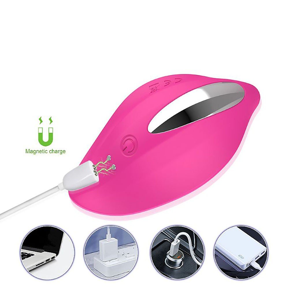 Vibrador para Clit�ris em Silicone Recarreg�vel 9 Vibra��es Controle por App Pink | Vista aproximada do vibrador rosa, destacando a textura suave do silicone, bot�es de controle e o orif�cio de carregamento USB.