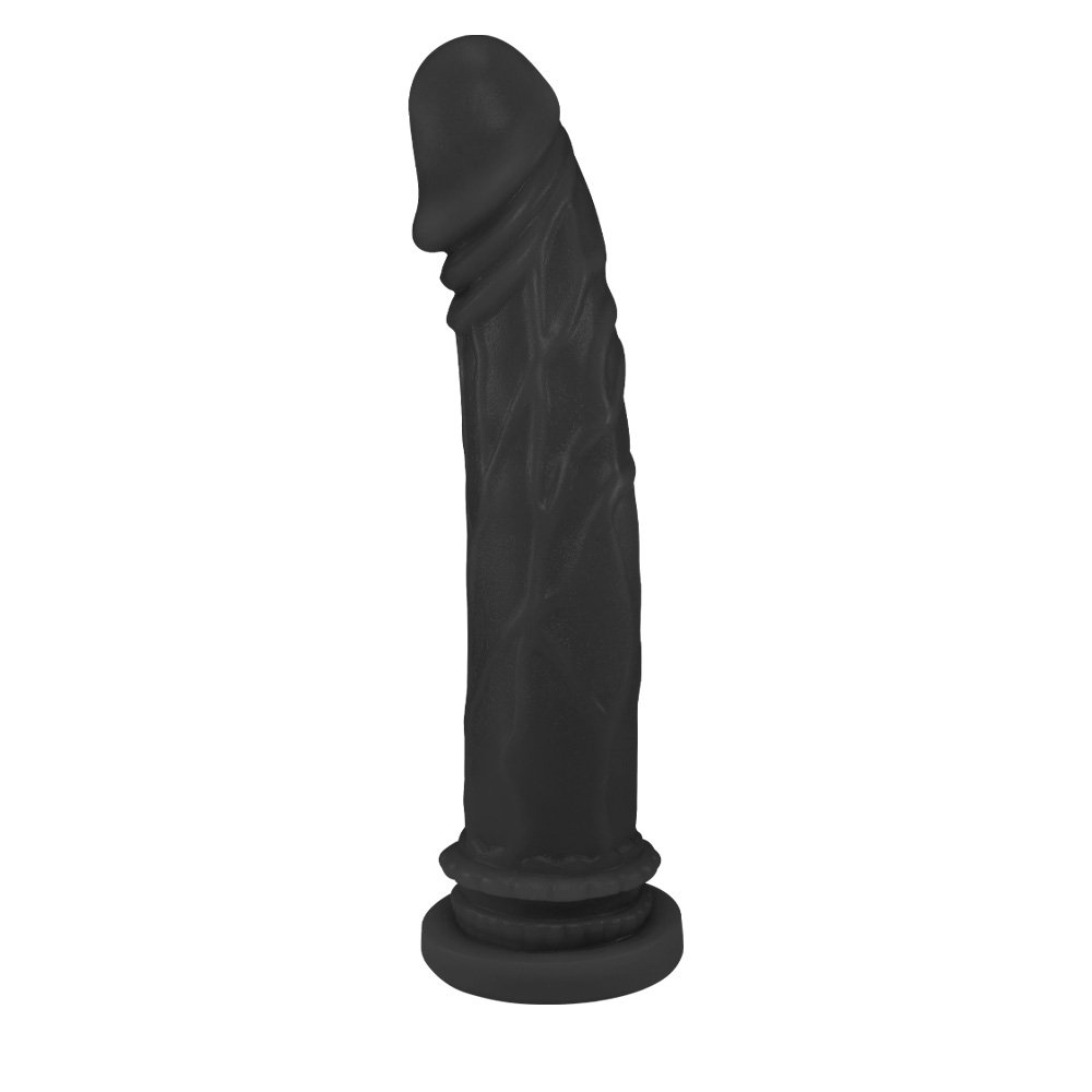 P�nis com Base para Cinta Garantido 18 x 3,5cm Preto em vista lateral, exibindo a curvatura e a textura do material