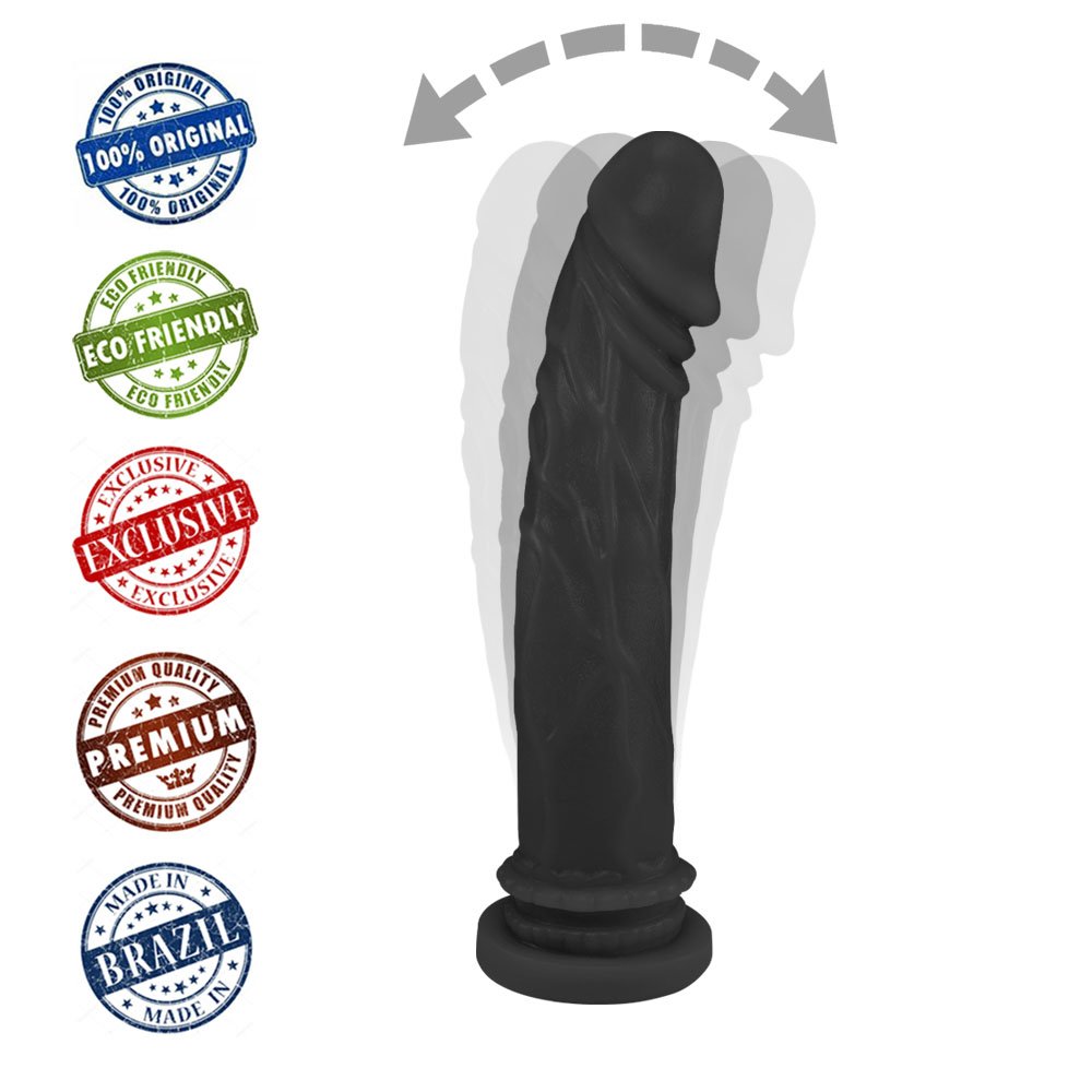 P�nis com Base para Cinta Garantido 18 x 3,5cm Preto, em outro �ngulo lateral, detalhando a haste e sulcos