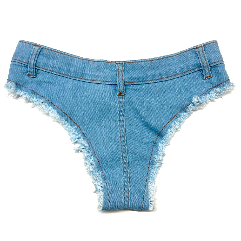 Micro Shorts Jeans Sexy com Acabamento Desfiado - Estilo Provocante Azul Claro | Foto 06