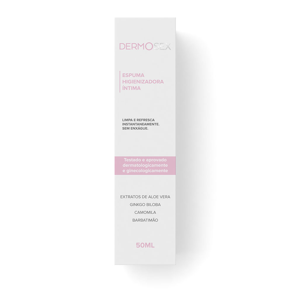 Frasco da Espuma Higienizadora para Vagina e �nus 50ml DERMOSEX, em vista lateral