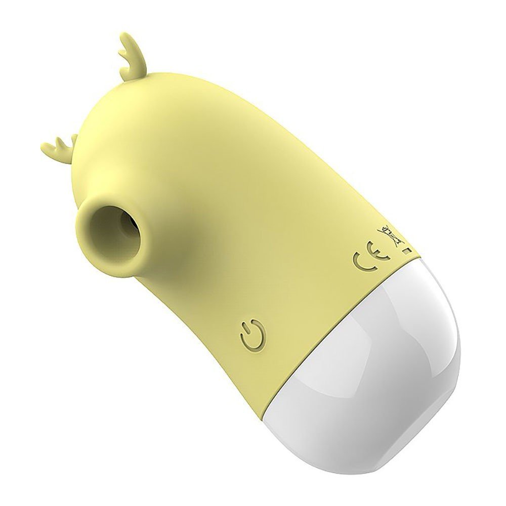 Vibrador para Clit�ris em Silicone Recarreg�vel 5 Pulsa��es e 5 Estimula��es de L�ngua Alce Amarelo - Vista lateral com bot�o