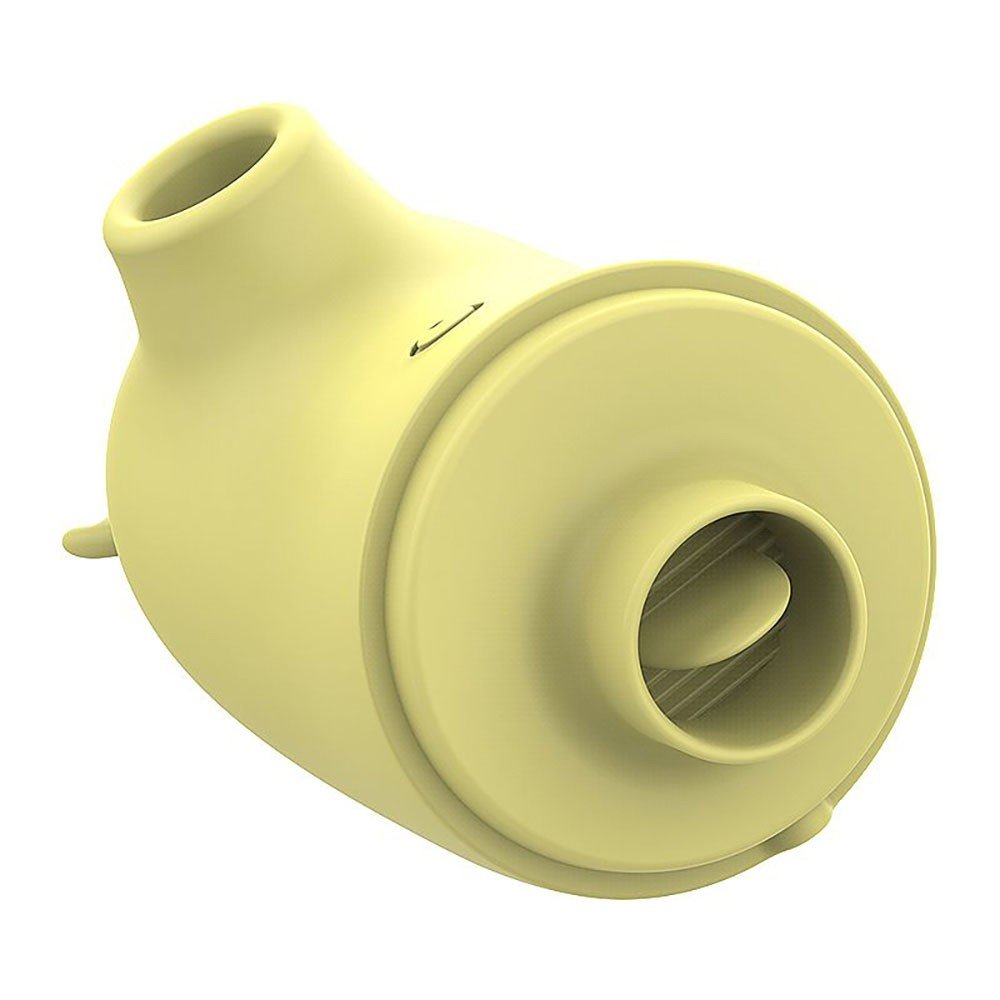 Vibrador para Clit�ris em Silicone Recarreg�vel 5 Pulsa��es e 5 Estimula��es de L�ngua Alce Amarelo - Angulo com detalhe dos 'chifres'