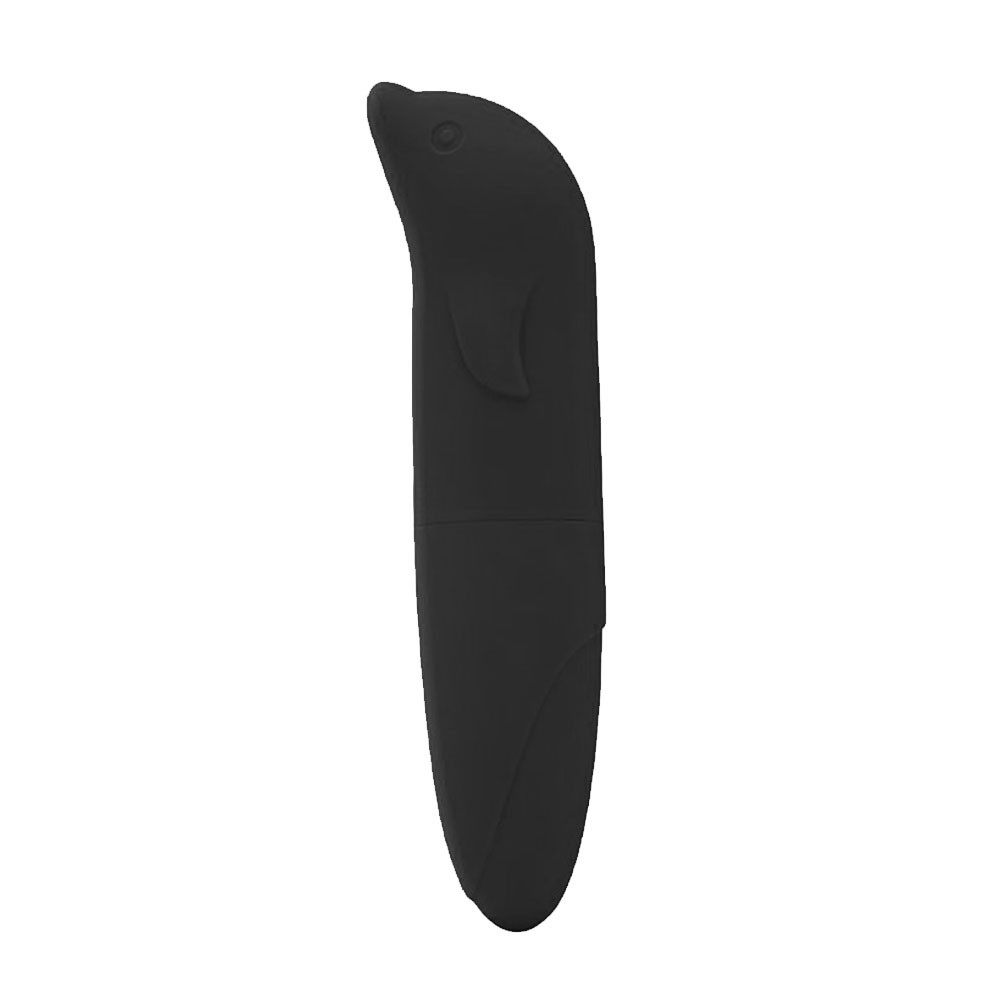 Vibrador Ponto G Pl�stico R�gido com Formato de Golfinho Preto - Vista Lateral com Bot�o