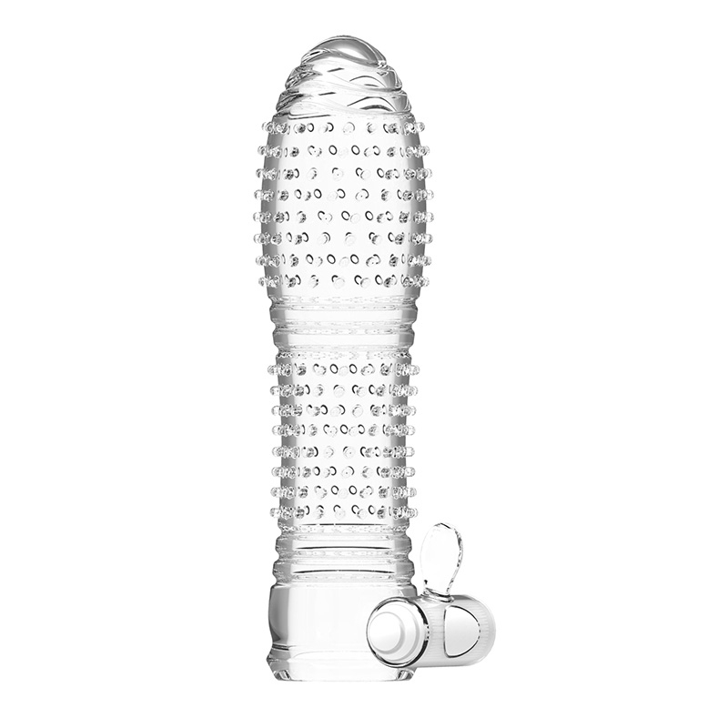 Capa Peniana em Silicone Transparente Texturizada com Vibrador On/Off | Foto 02