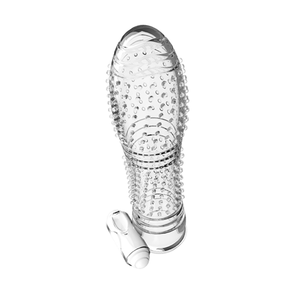 Capa Peniana em Silicone Transparente Texturizada com Vibrador On/Off | Foto 03