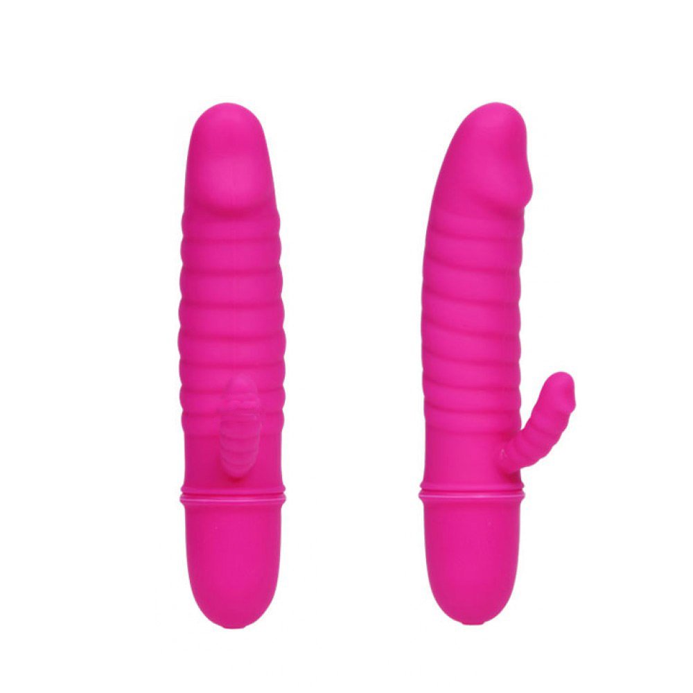 Vibrador Feminino com Estimulador Clitoriano 10 Vibra��es Arnd Pink - Vista frontal e traseira, mostrando detalhes