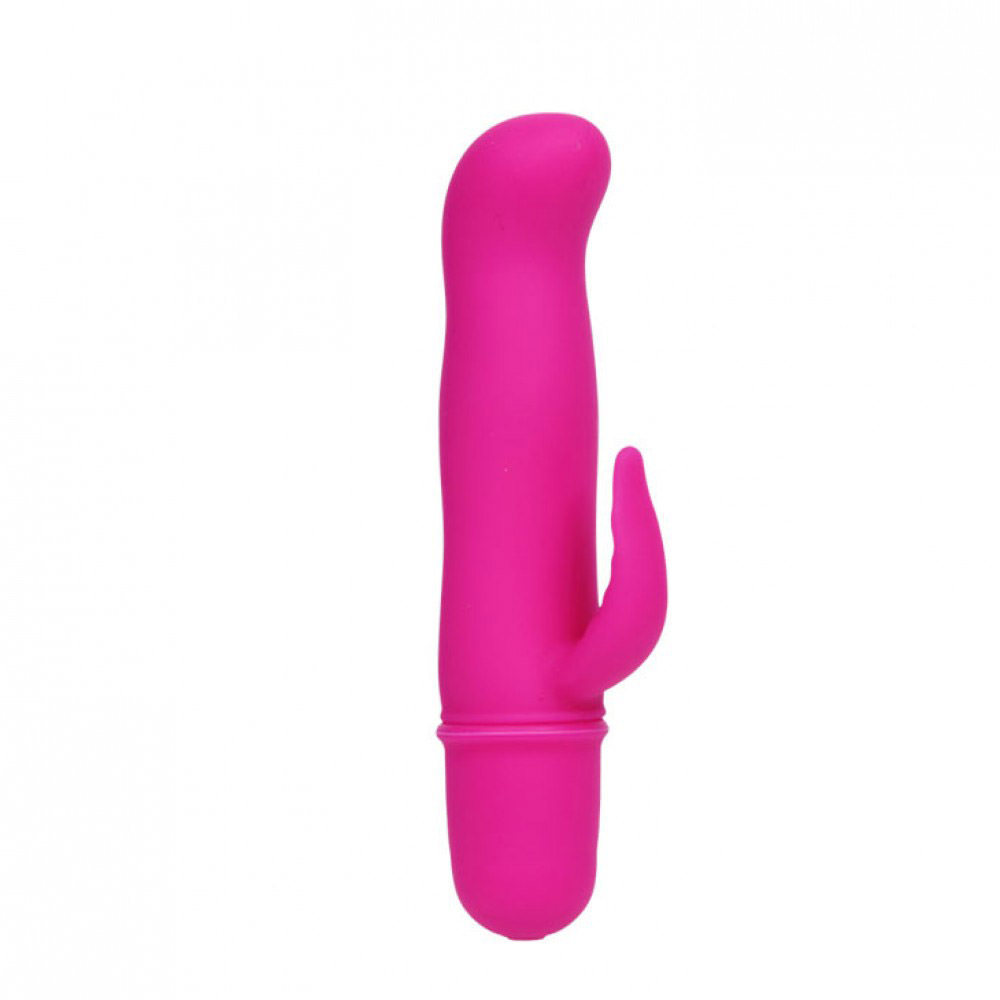 Vibrador Ponto G Blithe Pink com estimulador, vista frontal do produto fora da caixa, mostrando o corpo curvado e o estimulador